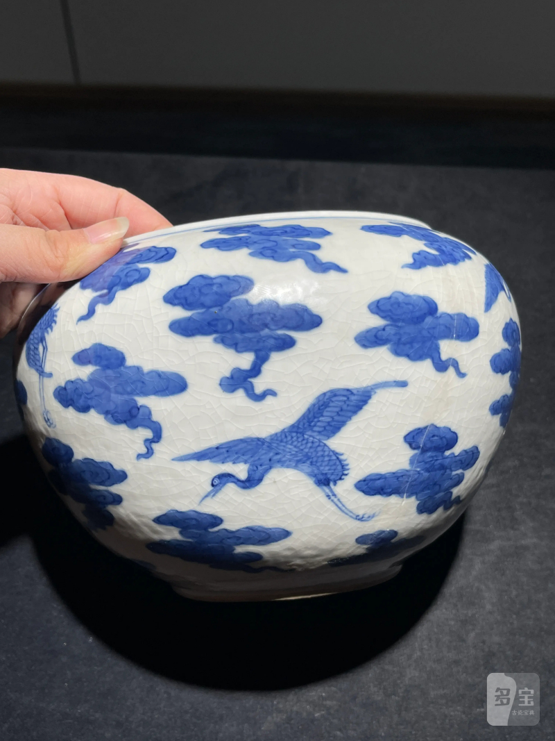 清道光 浆胎青花云鹤纹钵 - 图5